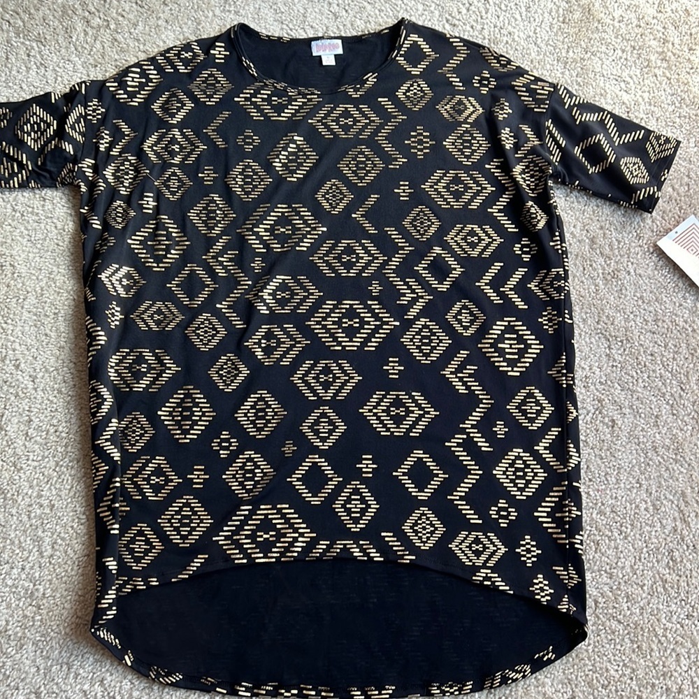 Lularoe Elegant Irma black gold size small tunic top shirt